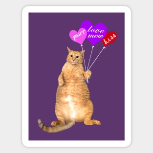 FOR DARK BACKGROUND: Valentine's Day Balloon Cat Sticker